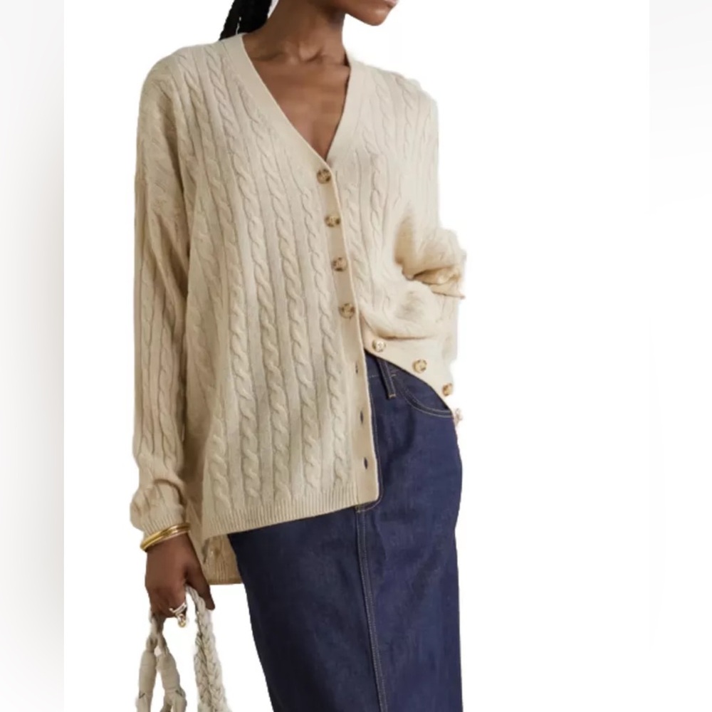 Reformation Beige Giusta Oversized Cashmere Cable Knit Cardigan S - Picture 1 of 12
